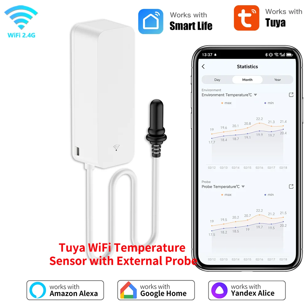 Transform Your Home into a Smart Haven with our WiFi External Probe Temperature and Humidity Sensor 🏡🌡️💧
