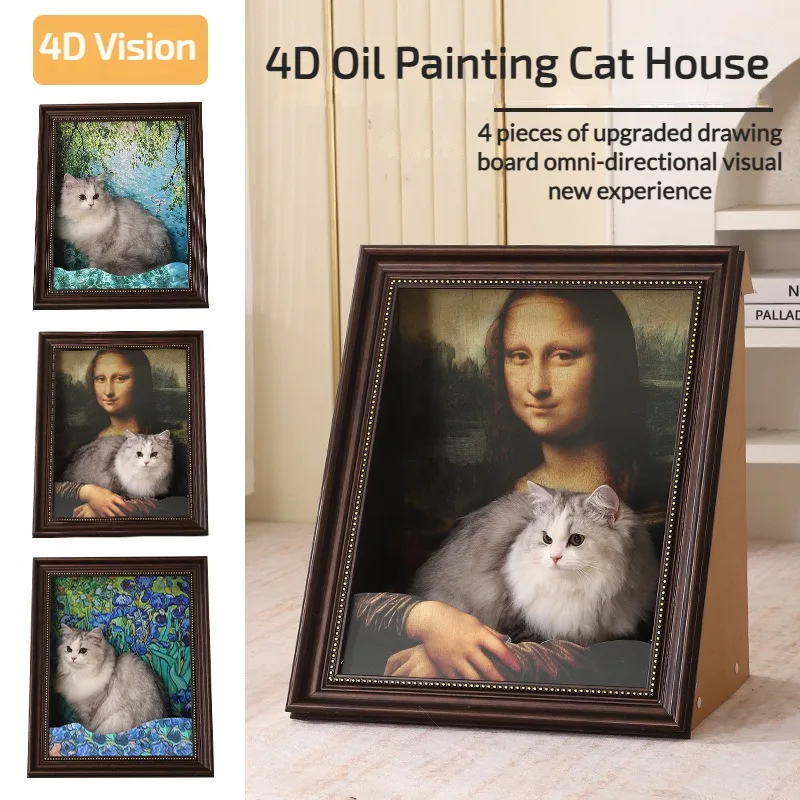 Double Sided Oil Painting Cat House and Scratcher - Indoor Artistic Feline Fun 🐾🎨