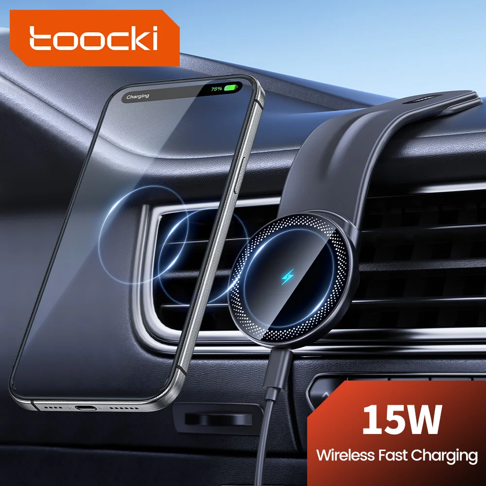 🚗📲 Toocki 15W Wireless Car Charger: Sleek, Safe, and Compatible with iPhone 15, 14, 13 Pro Max 📱