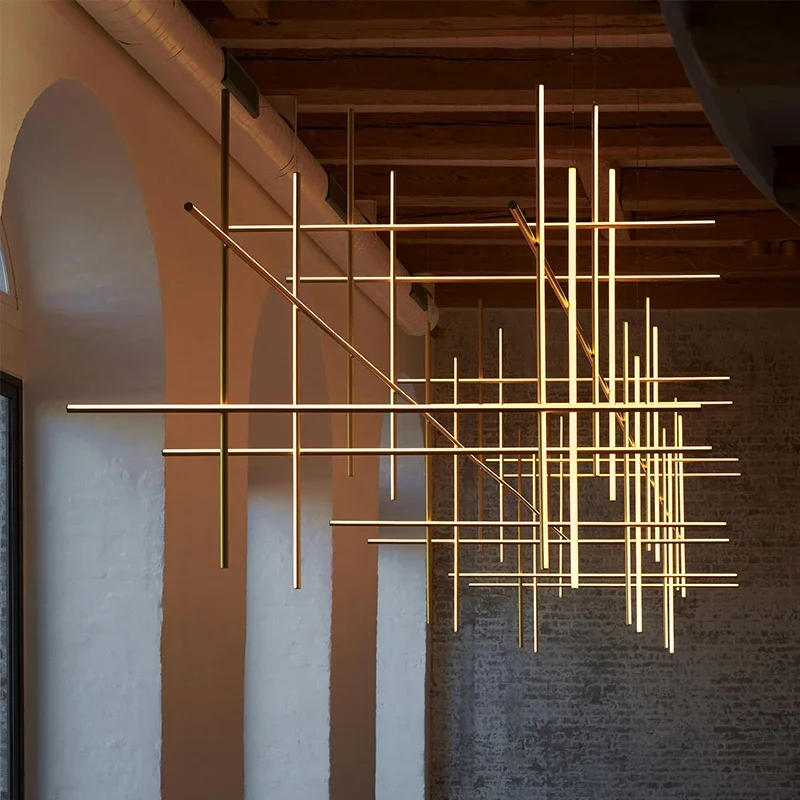 Illuminate Your Space with the Italy Designer Tube Gold Chandelier: Sleek Artistry Meets Modern Lighting