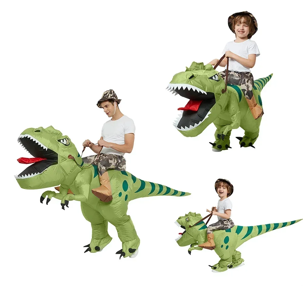 Transform Any Party with the Hilarious Inflatable Riding Green Dinosaur Costume!