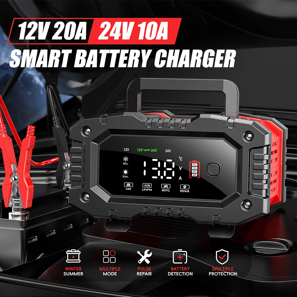 FOXSUR 20A/10A Smart Battery Charger: Power Up Your Ride with Confidence ⚡🚗🏍️