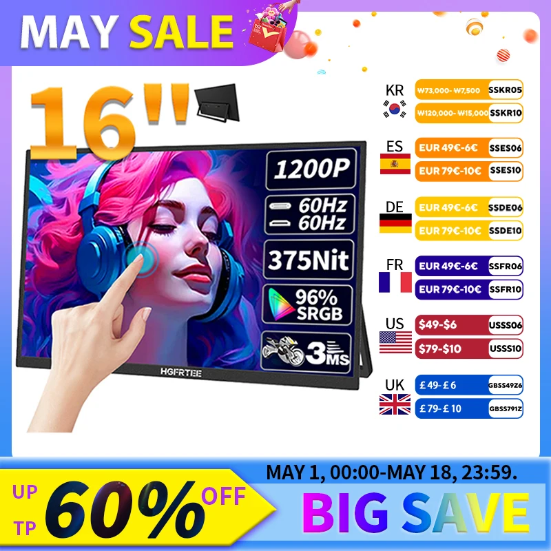 Experience Productivity Anywhere with the HGFRTEE 16-inch Touch Portable Monitor 📱💻