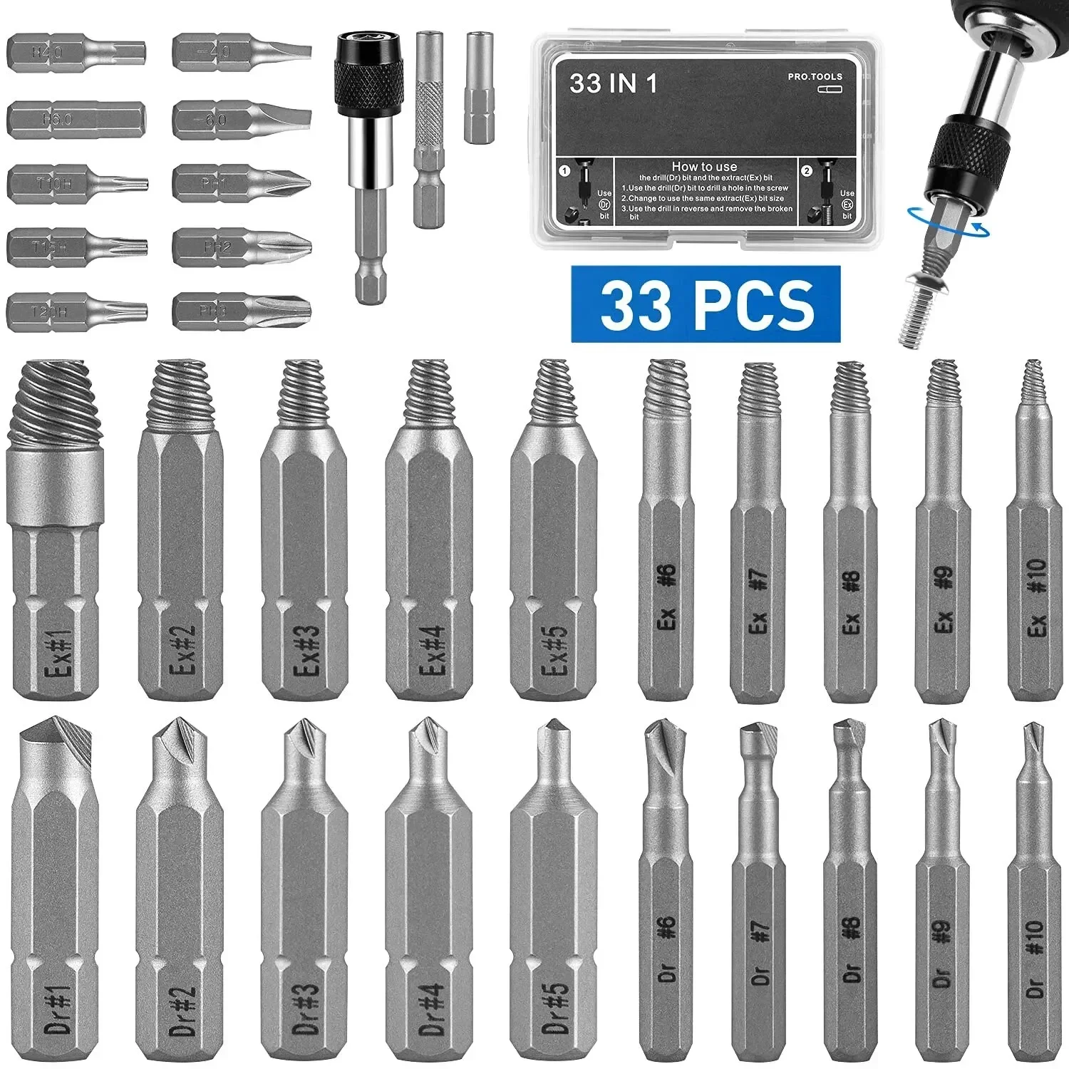 Master Screw Removal with the 33 PCS Damaged Screw Extractor Kit 🔧✨
