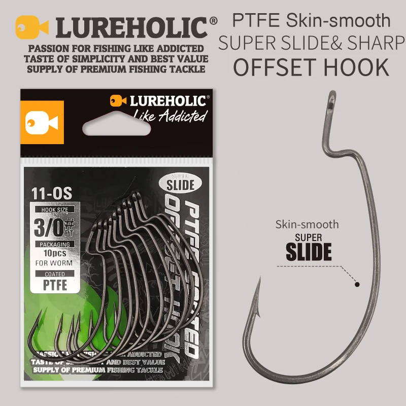 Master Your Catch with LUREHOLIC PTFE Super Slide Offset Worm Hook 🎣