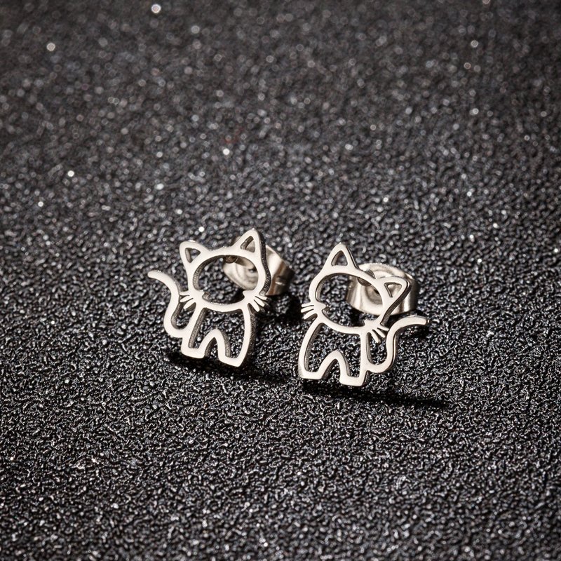 Cute Cat Stainless Steel Stud Earrings