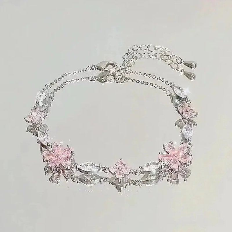 Elegant Pink Crystal Cherry Blossom Bracelet