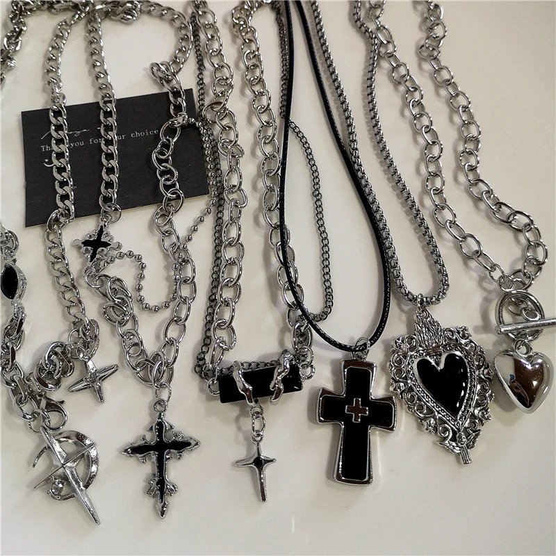 Punk Rock Heart Cross Necklace