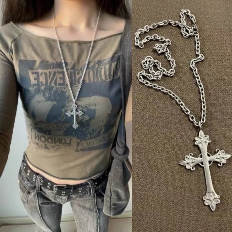 Vintage Rhinestone Cross Choker Necklace