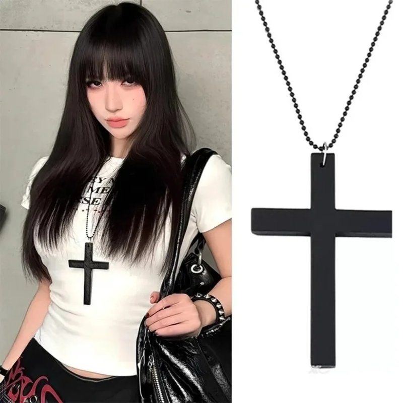 Gothic Wood Cross Pendant Necklace
