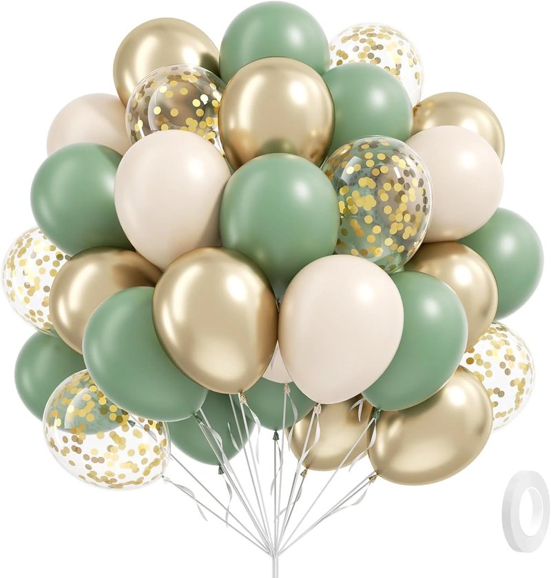 Sage Green & Gold Confetti Balloons