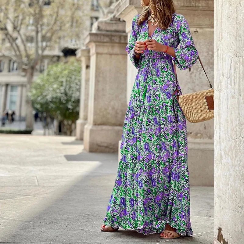 Bohemian Floral V-Neck Dress