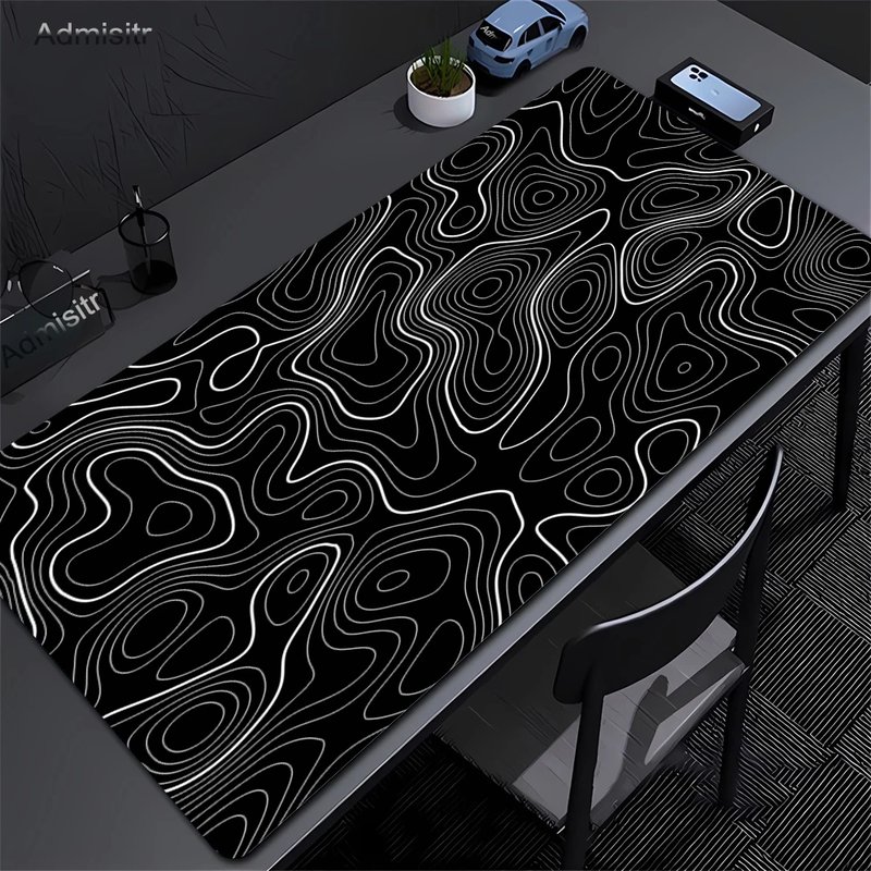 Black White Strata Abstract Design Gaming Mouse Pad Non-Slip Lock Stitched Edge Large Office Desk Mat for Computer and Keyboard