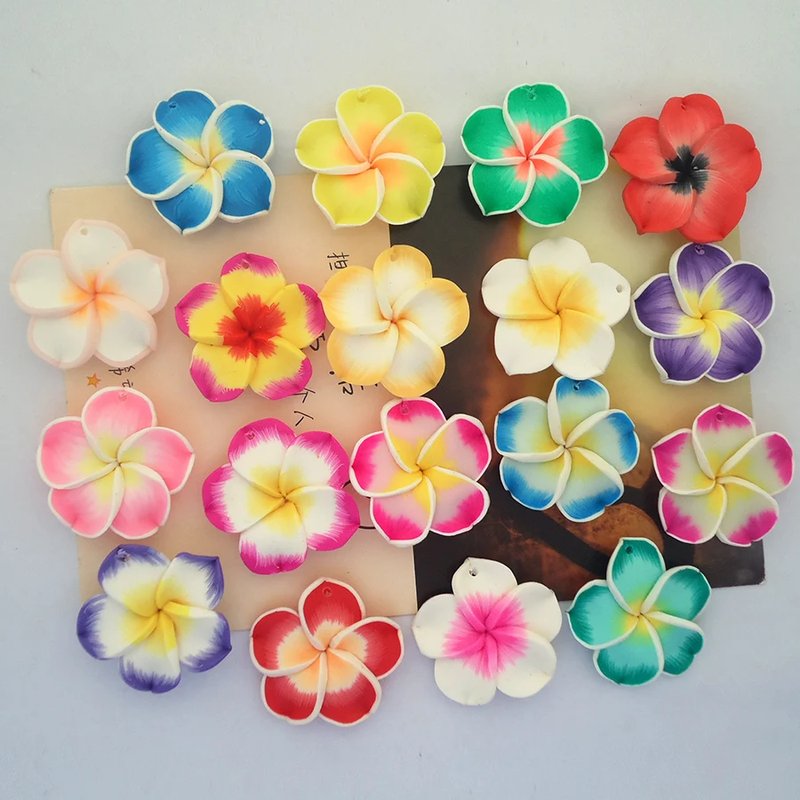 10pcs Plumeria Flower Clay Charms