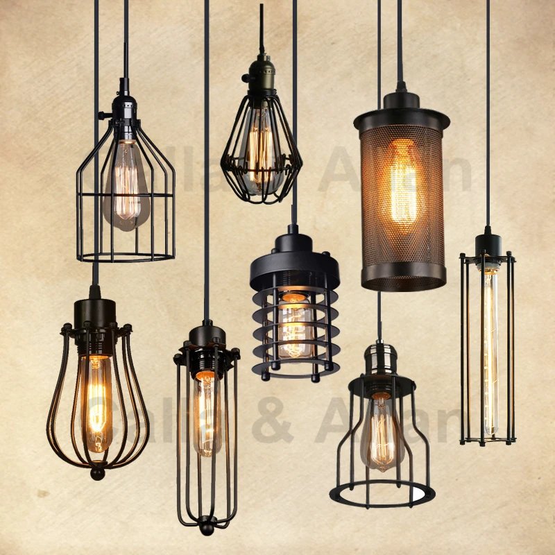 Vintage Black Cage Pendant Light
