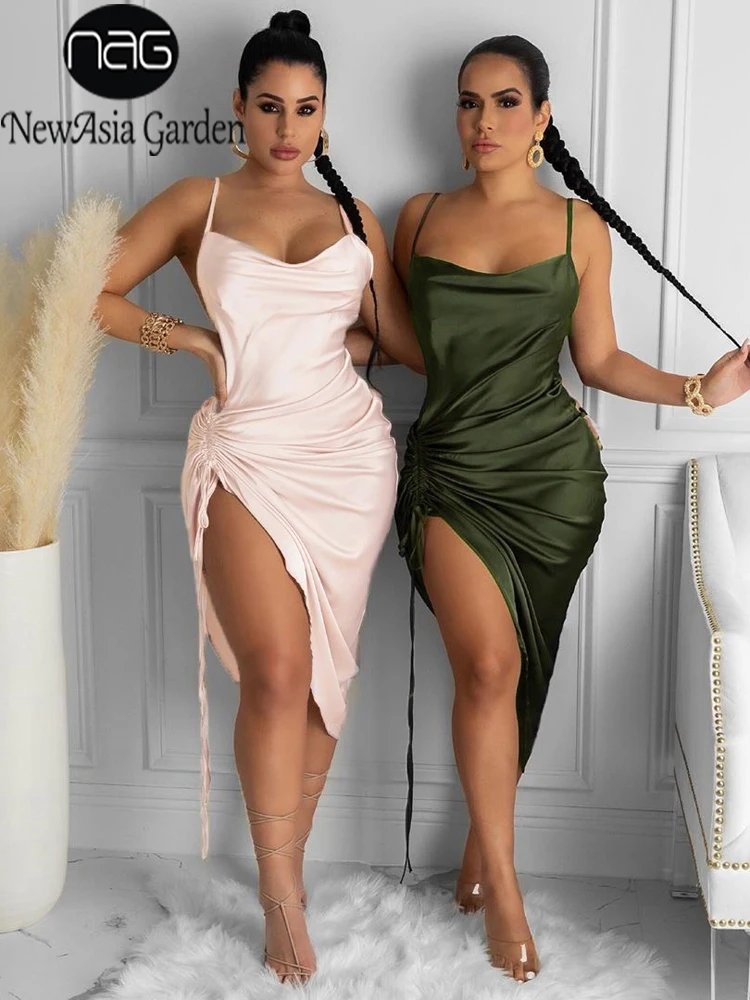 Elegant Ruched Satin Summer Dress