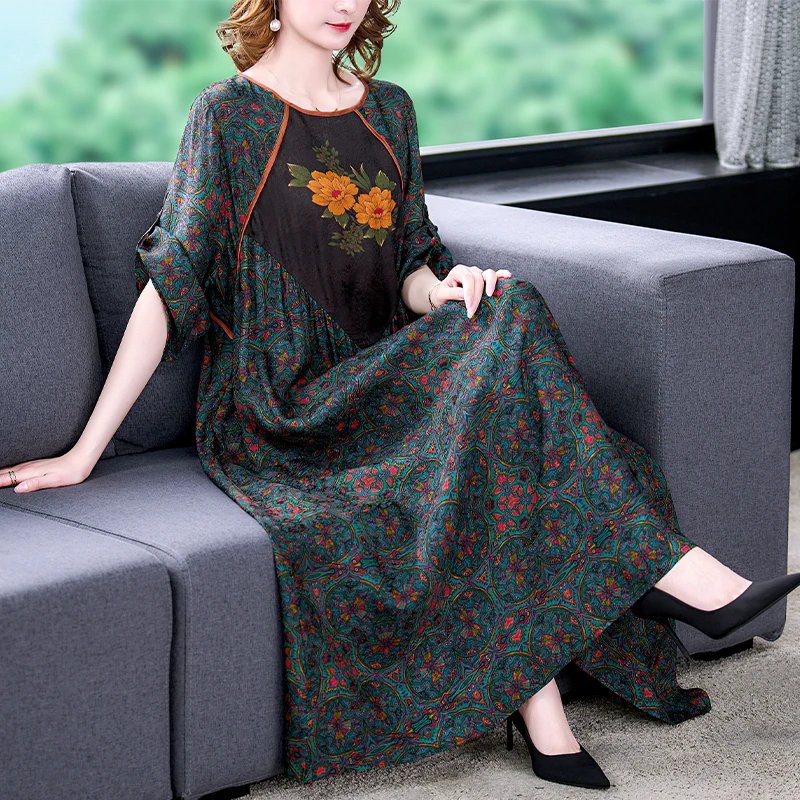 Elegant Floral Silk Maxi Dress