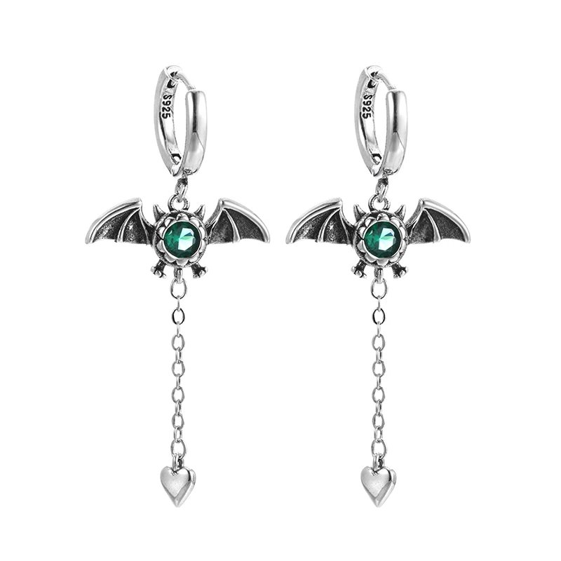 Elegant Green Crystal Bat Earrings