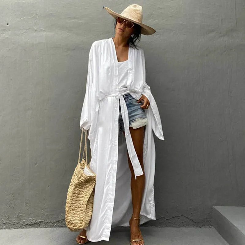 Chic Self-Belted Beach Kimono