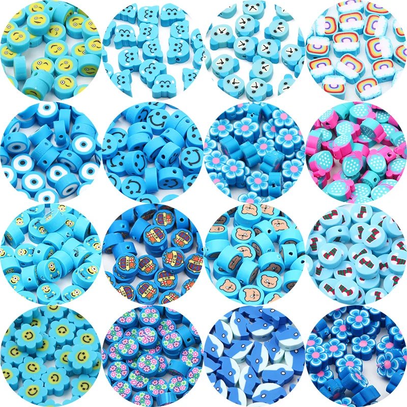 Mixed Blue Polymer Clay Beads Set