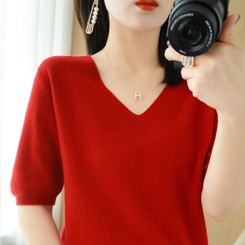 V-neck Cashmere Knit Sweater