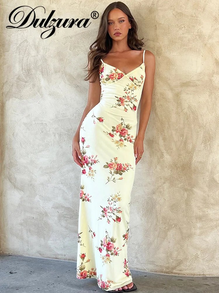 Floral Print Backless Maxi Dress