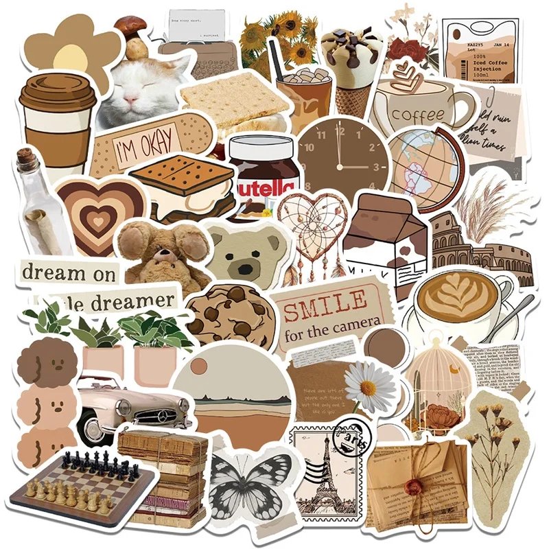 Vintage Brown Aesthetic Stickers Set