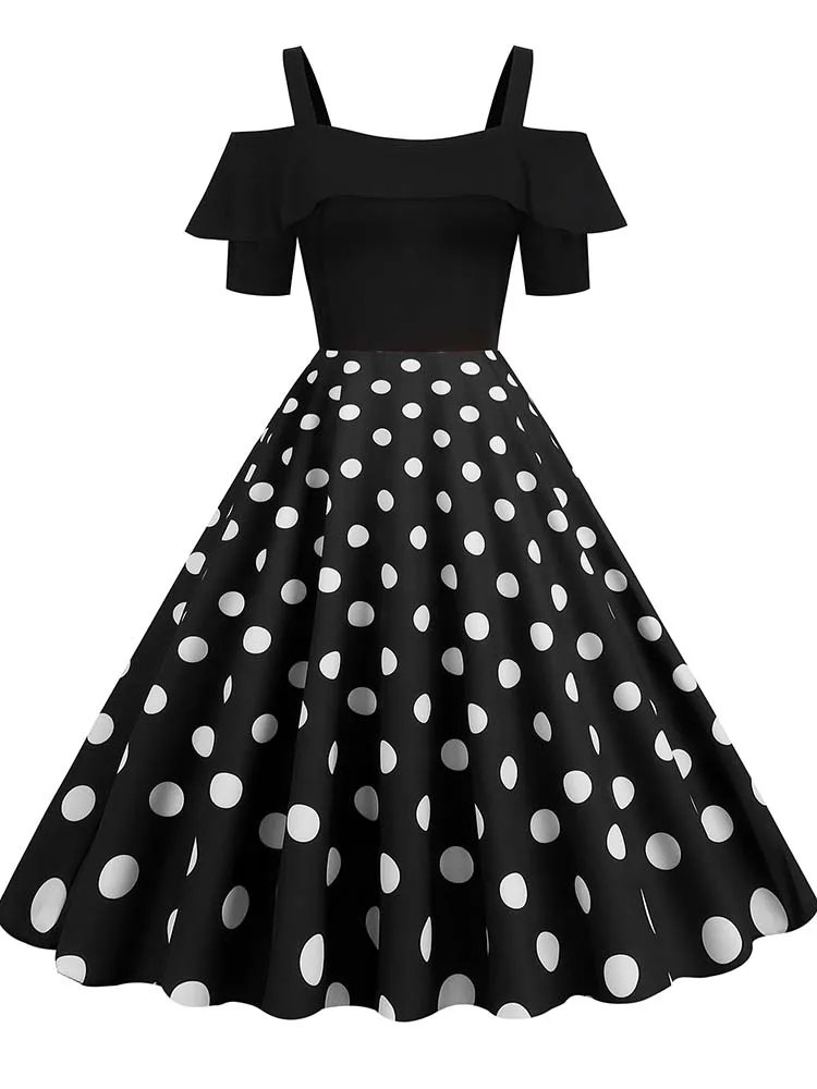 Elegant Vintage Polka Dot Midi Dress