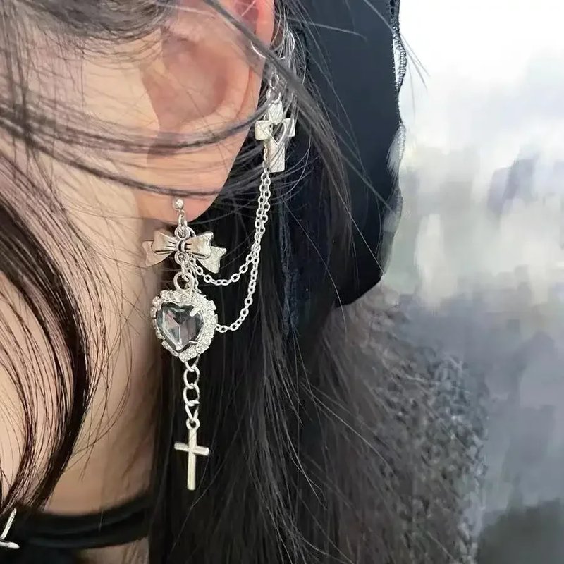 Vintage Punk Cross Heart Earrings