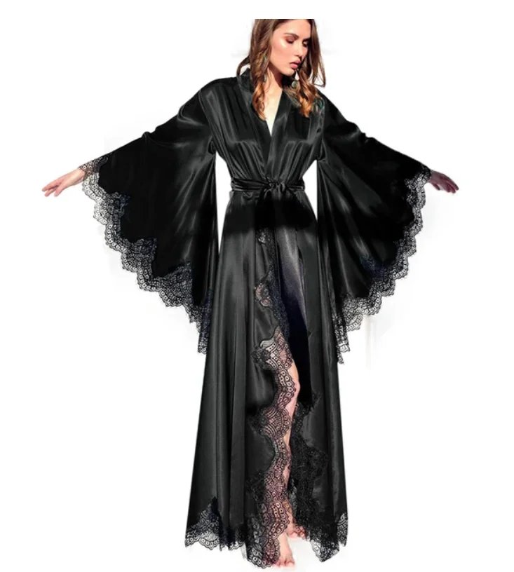 Elegant Black Silk Satin Robe