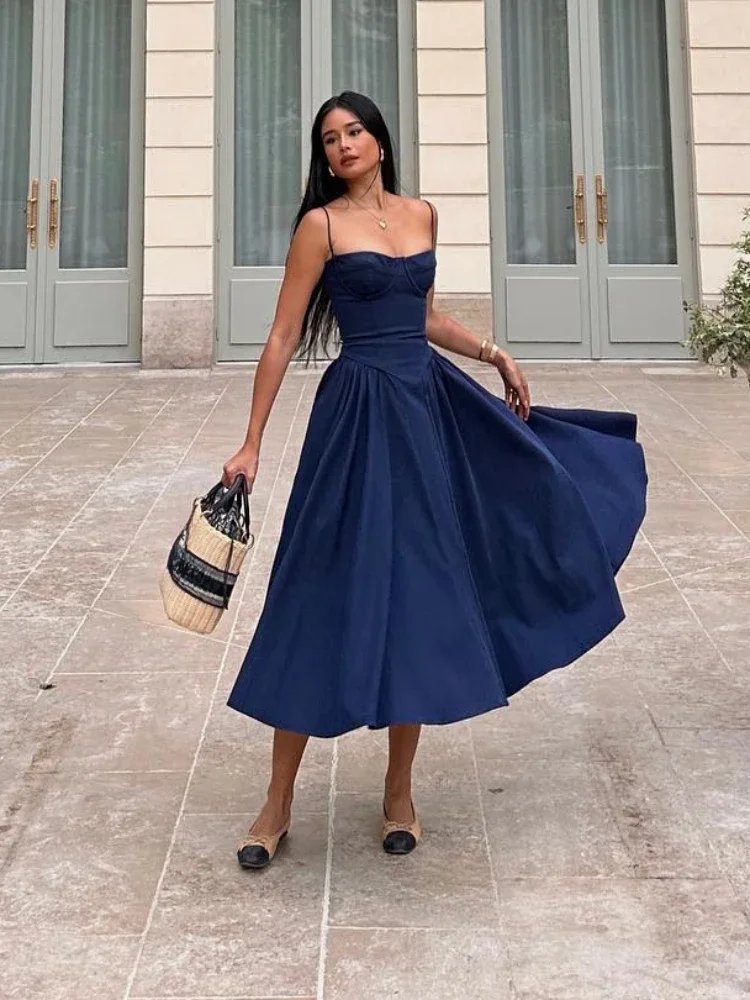Elegant Navy Blue Midi Dress