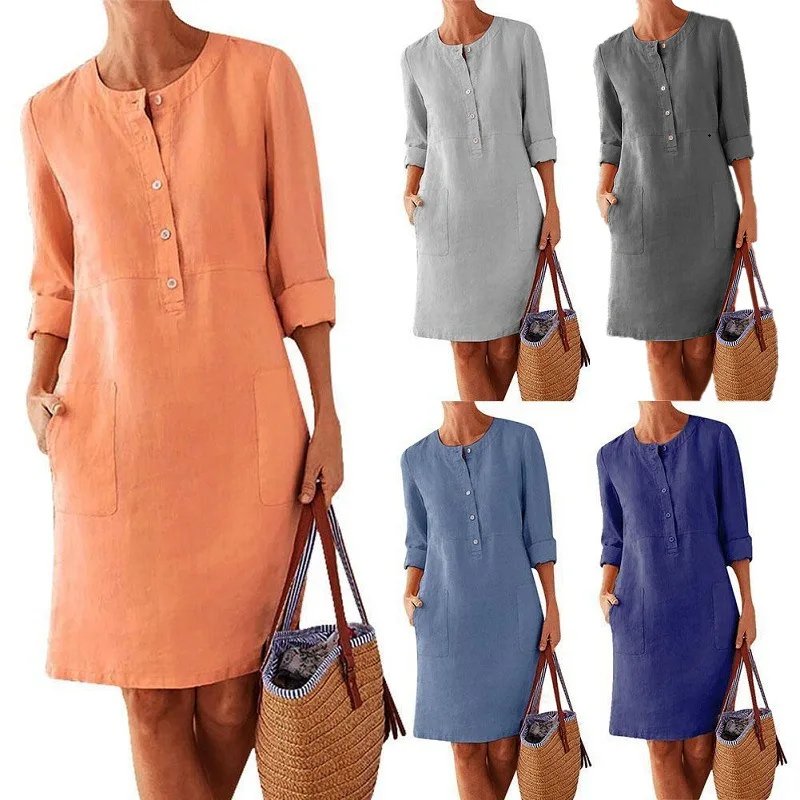 Vintage Oversized Cotton-Linen Tunic Dress
