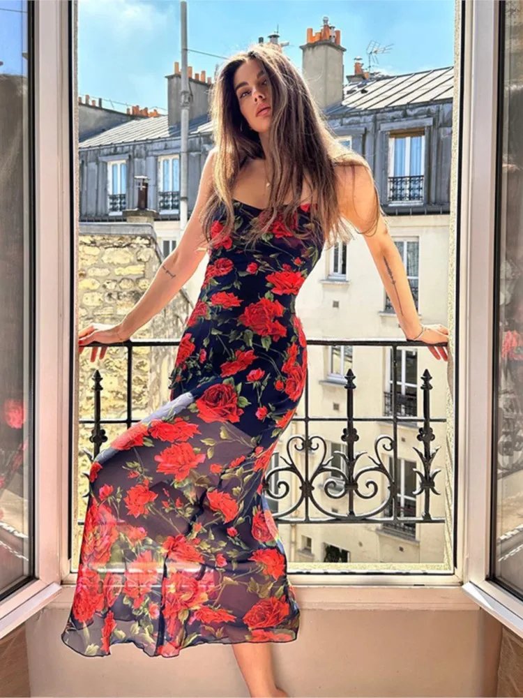 Elegant Floral Spaghetti Strap Dress