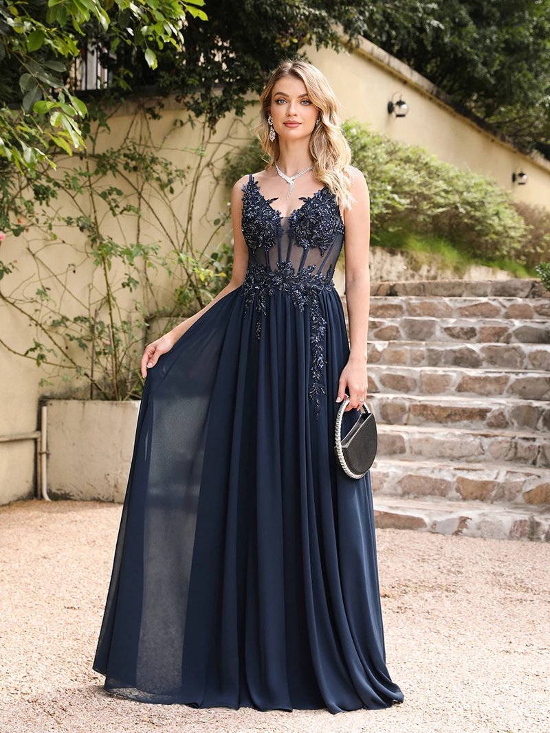 Elegant Navy Blue A-Line Evening Dress