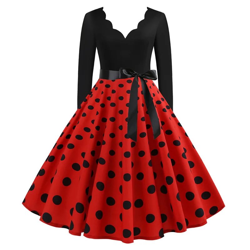 Vintage Polka Dot Long Sleeve Dress