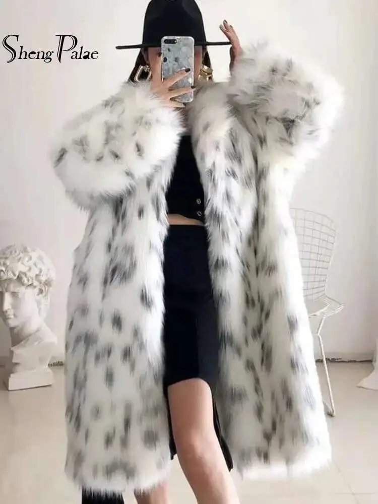 Elegant Leopard Print Fur Coat