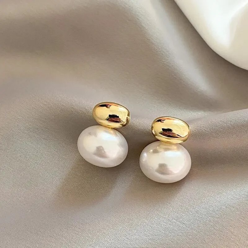 Elegant Gold Pearl Bean Earrings