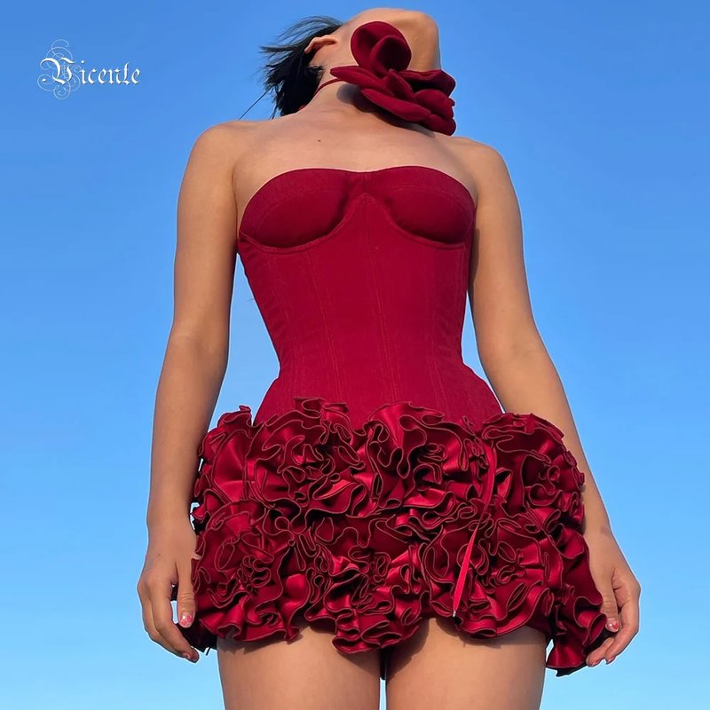 Elegant Red Floral Mini Dress