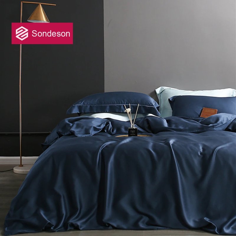 Luxurious Silk Dark Blue Bedding Set