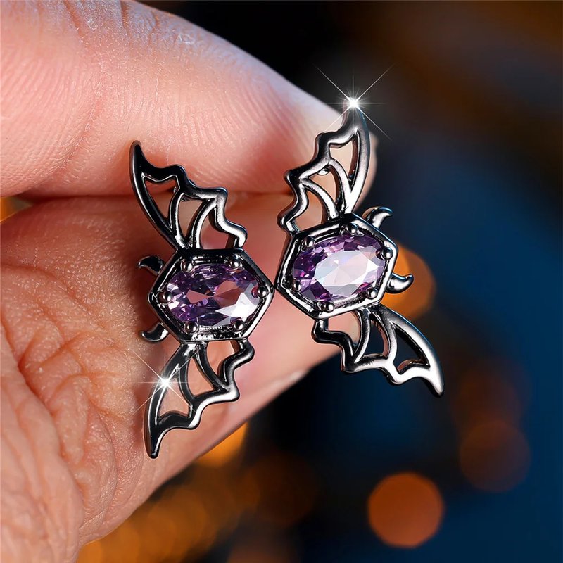 Elegant Bat Crystal Stud Earrings