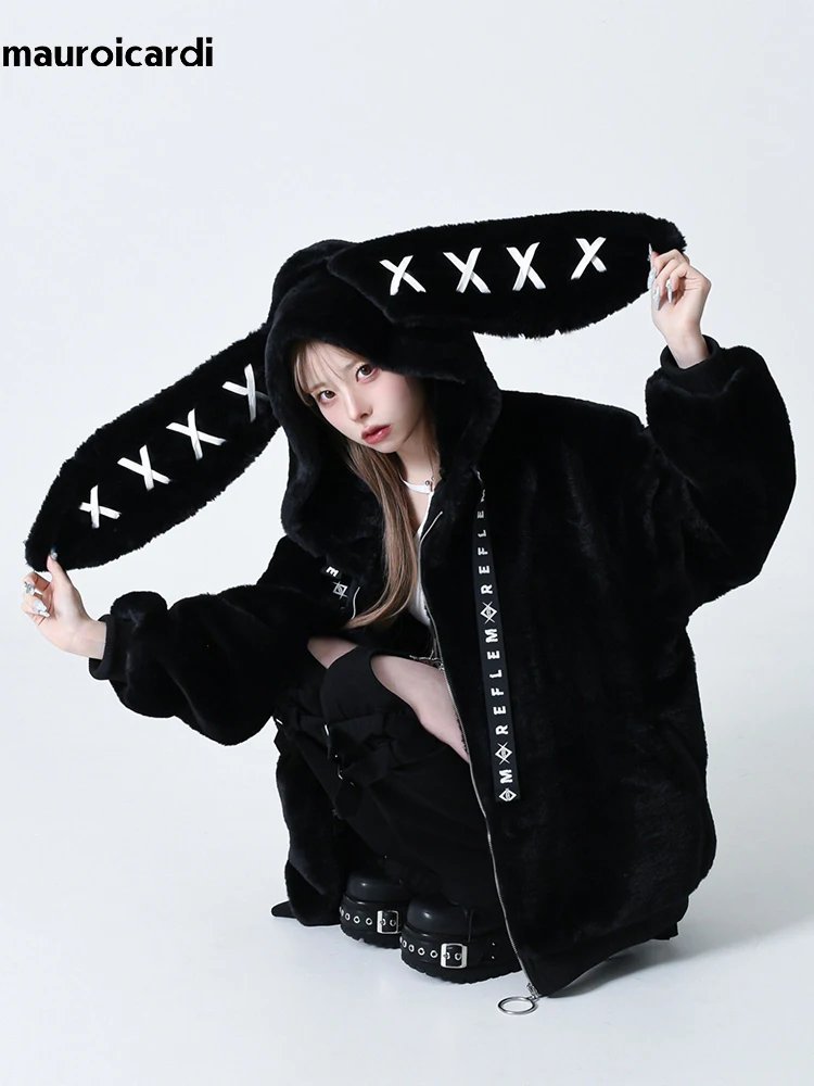 Cute Bunny Ears Faux Fur Coat