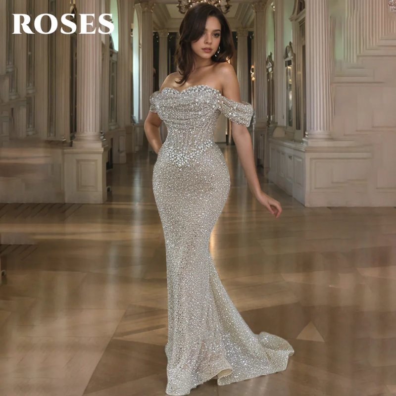 Elegant Off-Shoulder Pearl Prom Dress