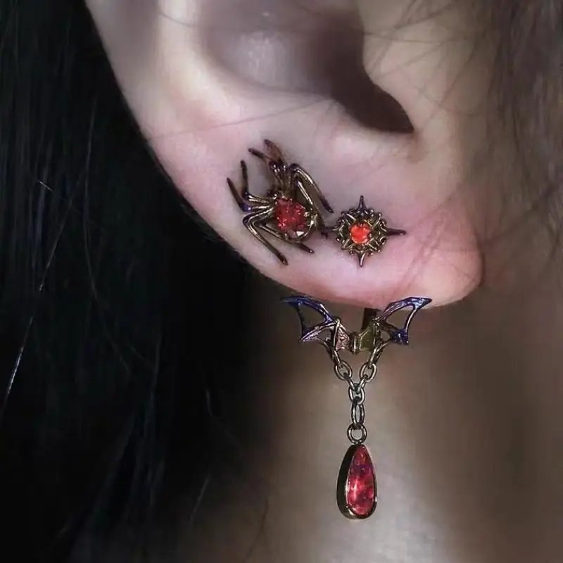 Vintage Goth Spider Web Hoop Earrings