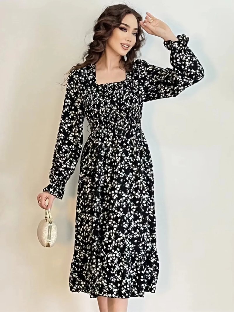 Floral A-Line Midi Dress