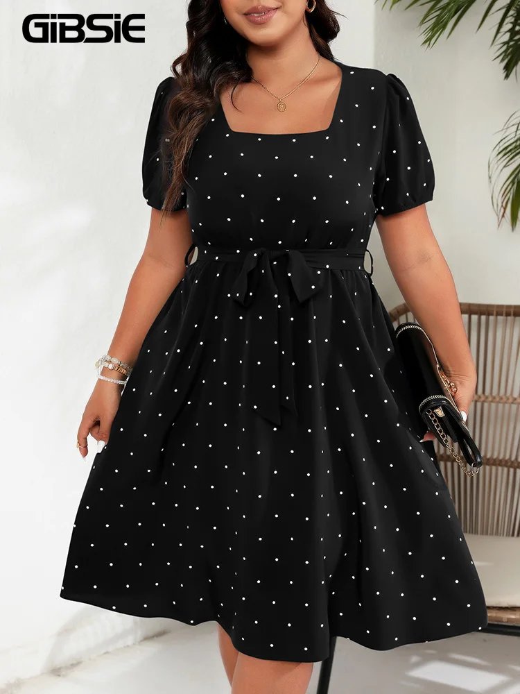 Elegant Plus Size Polka Dot Dress