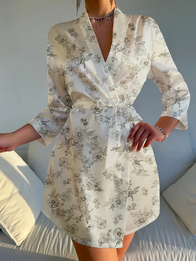 Floral Silk Satin Short Robe