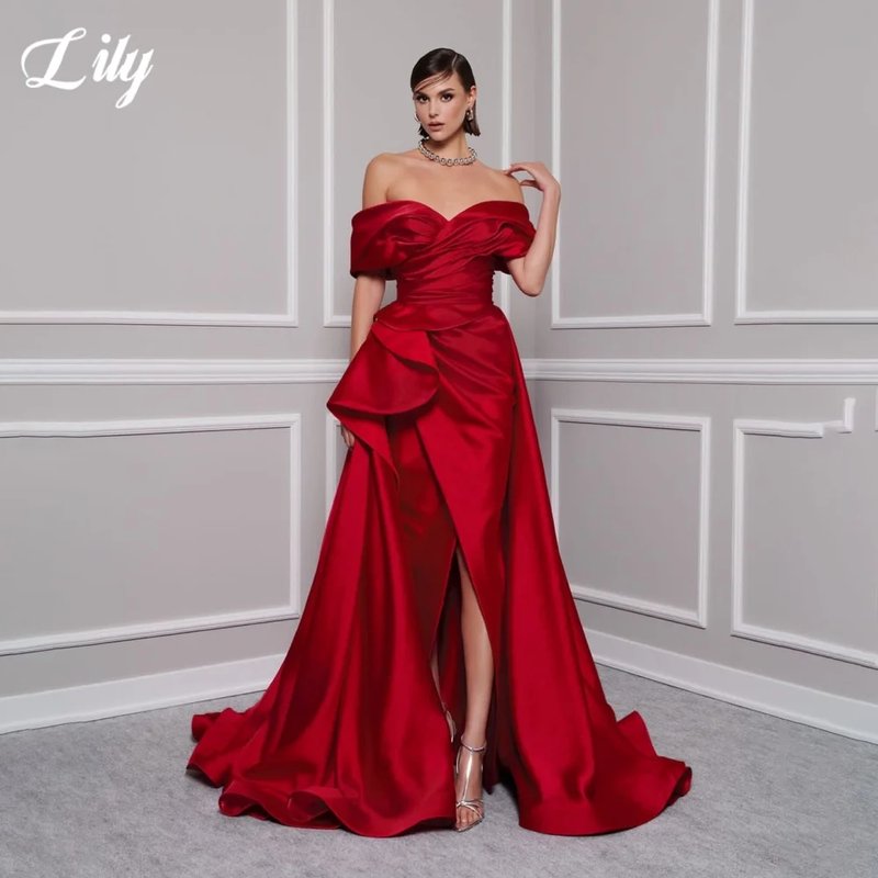 Elegant Red Off-Shoulder Prom Dress