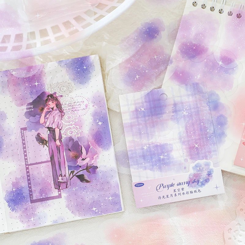 20pcs Watercolor Star & Moon Stickers