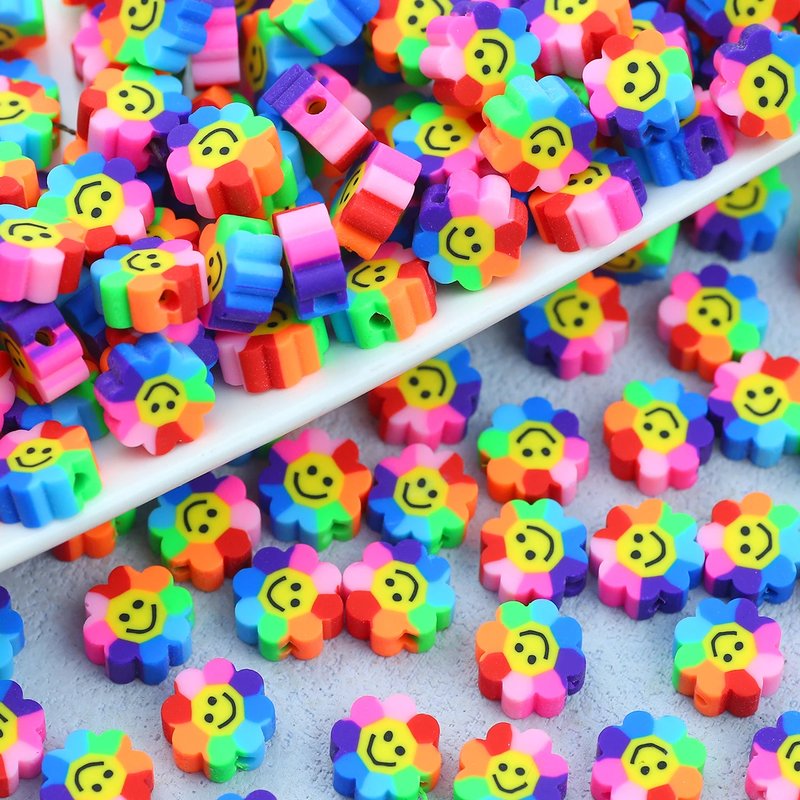 Colorful Sunflower Polymer Clay Beads