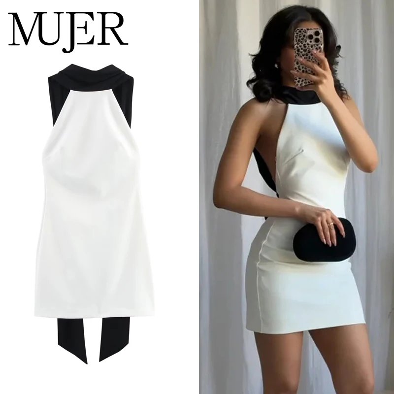 Elegant Backless White Mini Dress